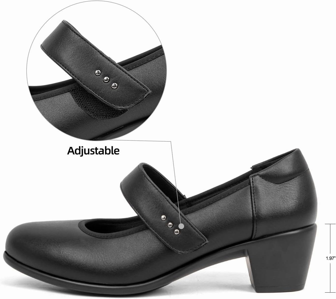 VJH confort Women's Mary Jane Pumps Low Block Chunky Heel Round Toe Dress Work Comfortable Shoes