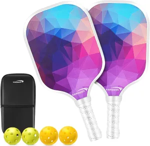 Vsmooth Pickleball Paddles Set of 2 Spin Pickleball Paddle Fiberglass Pickleball Set with 2 Indoor/ 2 Outdoor Pickleball Balls & Portable Pickleball Bag Pickleball Gifts for Beginners