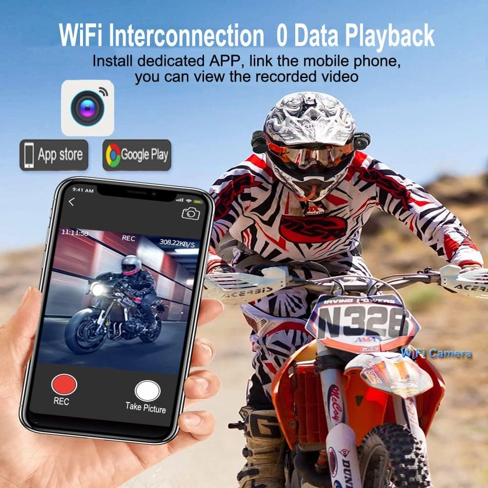 VSYSTO Helmet Cameras for Bike Motorcycle with Remote Control, WiFi 150° Wide Angle HD 1080P Front and Rear Camera Portable Waterproof Action Cam Bicycle Dash Cam, Loop Recording G-sensor(Dual Camera)
