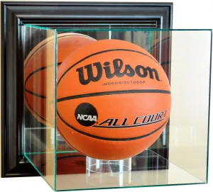 Wall Mounted Basketball Display Case | Made of UV Protected Glass | Real Wood Moulding | Arrives Ready to Hang (Black Moulding)