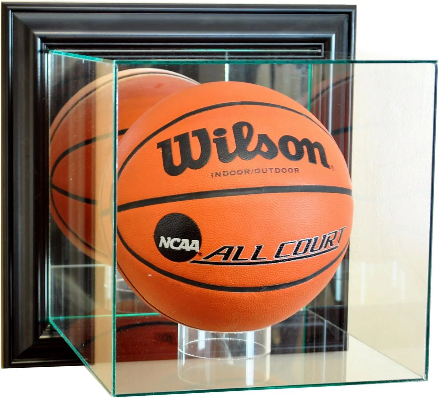 Wall Mounted Basketball Display Case | Made of UV Protected Glass | Real Wood Moulding | Arrives Ready to Hang (Black Moulding)