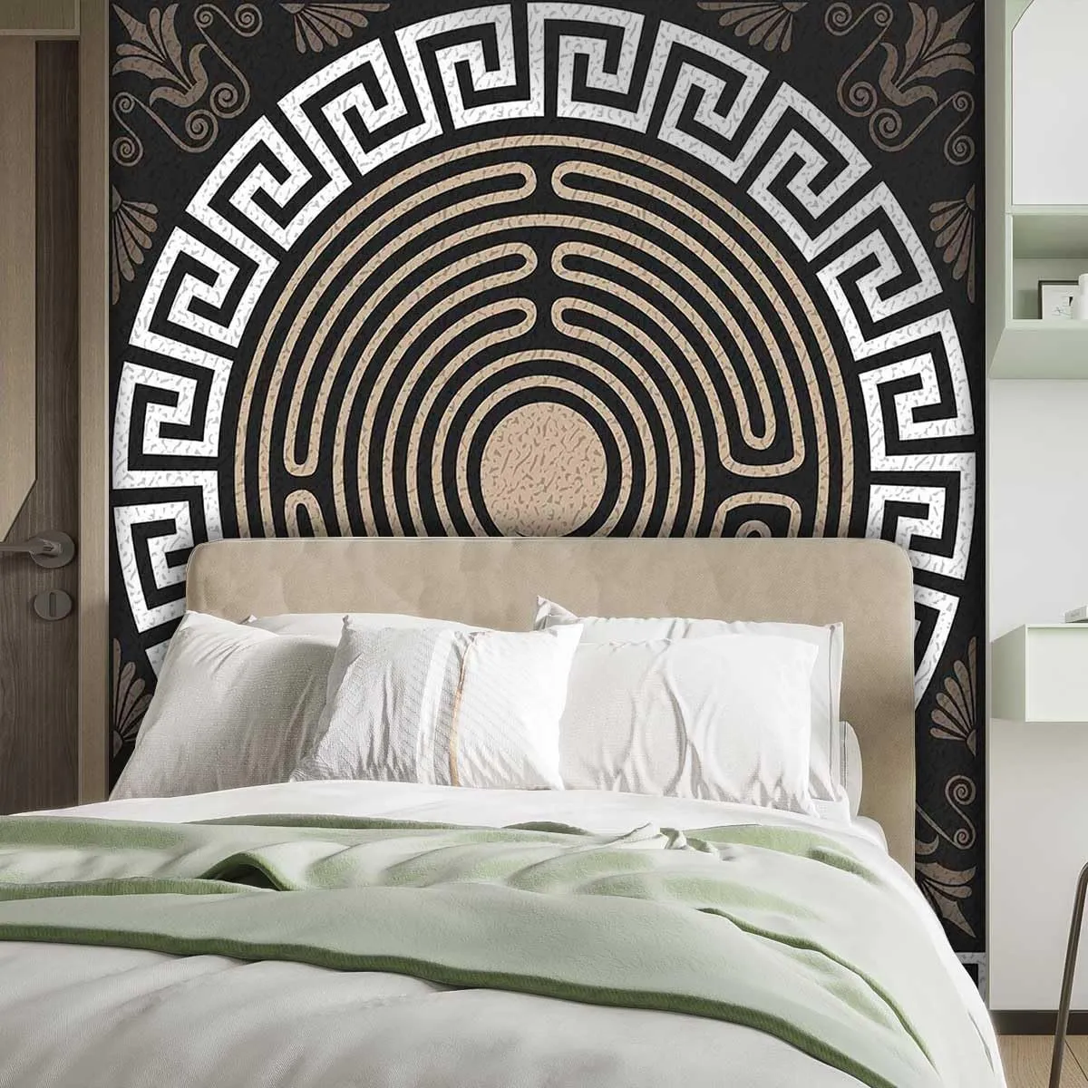 Wall Paper Sticker Pull and Stick Greek Key Cute Contact Paper Wall Decor Dollhouse Easy to Clean (W) 59" X(H) 59"