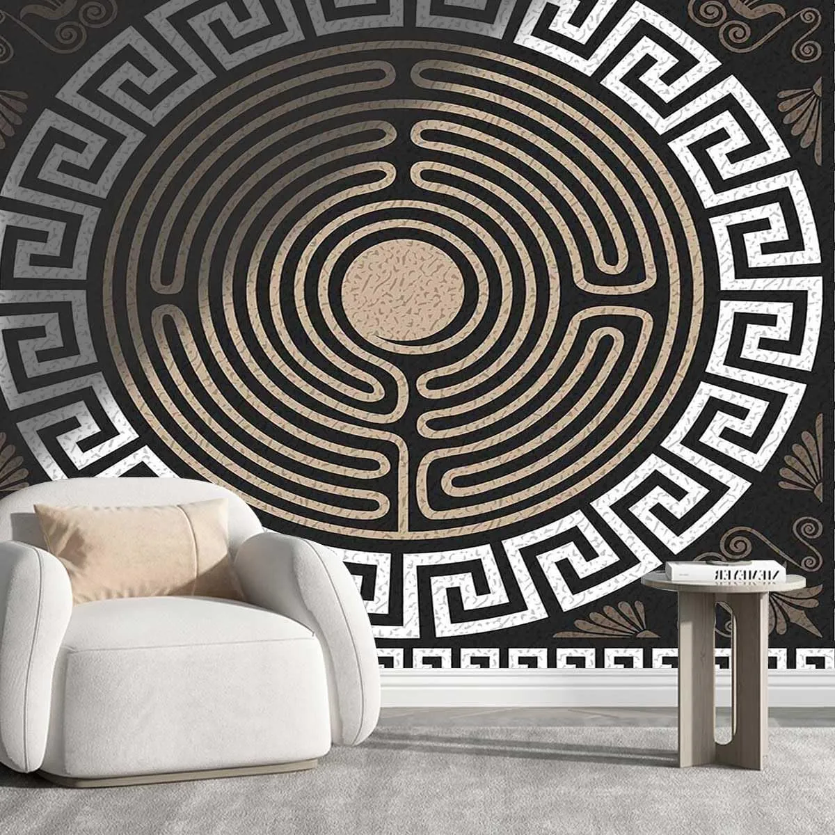 Wall Paper Sticker Pull and Stick Greek Key Cute Contact Paper Wall Decor Dollhouse Easy to Clean (W) 59" X(H) 59"