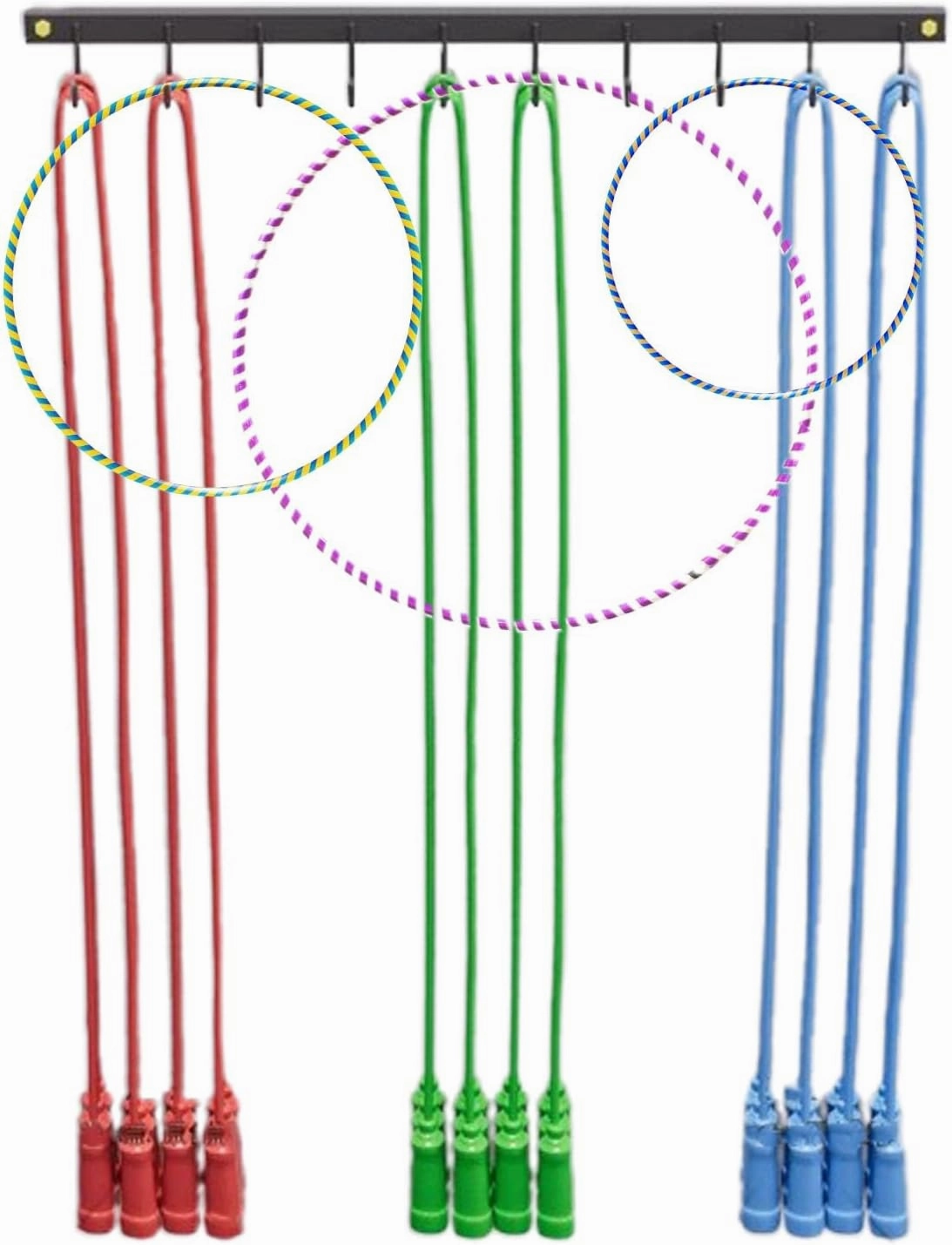 Wall Mounted Hula Hoop Rack with Hooks, Hanging Jump Ropes Sports Equipment Holder, Heavy Duty Gymnastics Hoops Display Shelf for Indoor