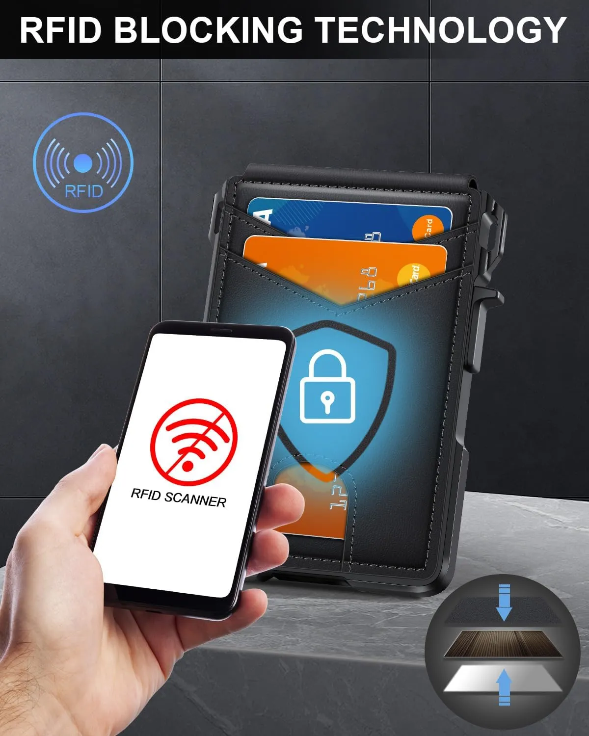 Wallet for Men, Mens Minimalist Wallet 9-13 Cards, Slim Compact Wallet with Money Clip & ID Window, RFID Blocking Smart Pop Up Card Wallet, Metal Aluminum Credit Card Holder Bifold Wallet