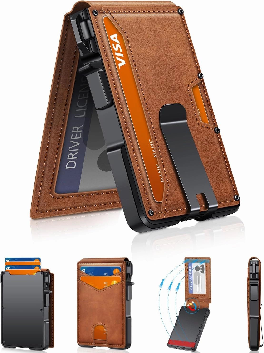 Wallet for Men, Mens Minimalist Wallet 9-13 Cards, Slim Compact Wallet with Money Clip & ID Window, RFID Blocking Smart Pop Up Card Wallet, Metal Aluminum Credit Card Holder Bifold Wallet