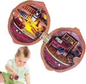 Walnut Shell Miniature Dollhouse,Mini House Library，Handmade Walnut Shell Doll Tiny World Inside Walnuts Handmade Resin Nut Secret 3D Scene for Kids AdultHouse 3D House Book Store (Coffee)