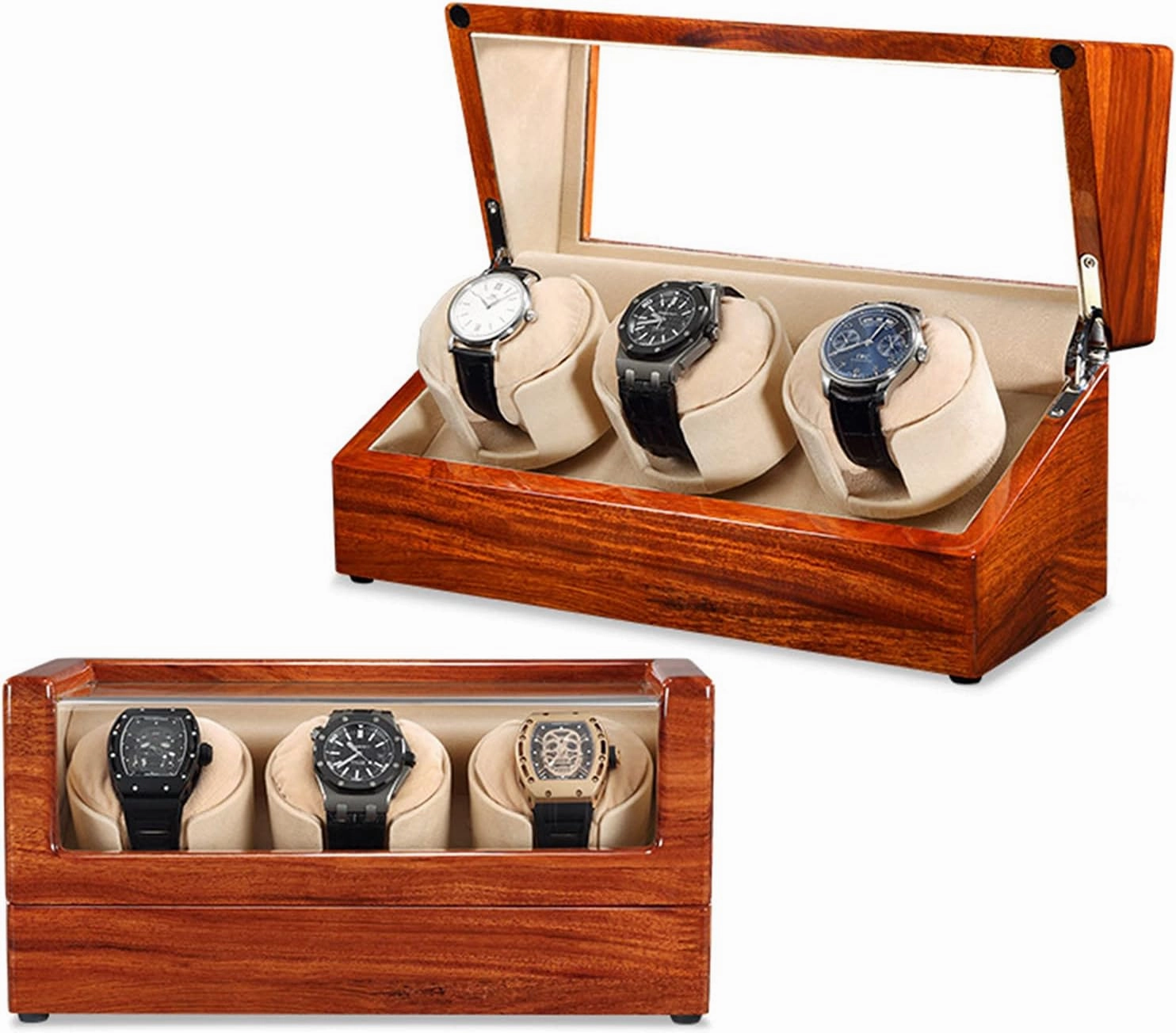 Watch Winder for 3 Watches Rosewood Solid Wood Handcrafted Carefully Polished Beautiful and Durable Energy-Saving Ultra-Quiet Japanese Motor Anti-Magnetic Watch Storage B,Rosewood 1