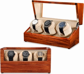 Watch Winder for 3 Watches Rosewood Solid Wood Handcrafted Carefully Polished Beautiful and Durable Energy-Saving Ultra-Quiet Japanese Motor Anti-Magnetic Watch Storage B,Rosewood 1