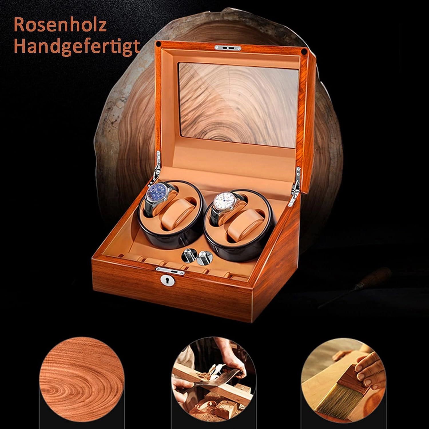 Watch Winder Watch Case 4   6 Watches Rosewood Solid Wood Handcrafted Carefully Polished Beautiful and Durable Energy-Saving Ultra-Quiet Japanese Motor Anti-Magnetic Watch Box (Rosewood 1)
