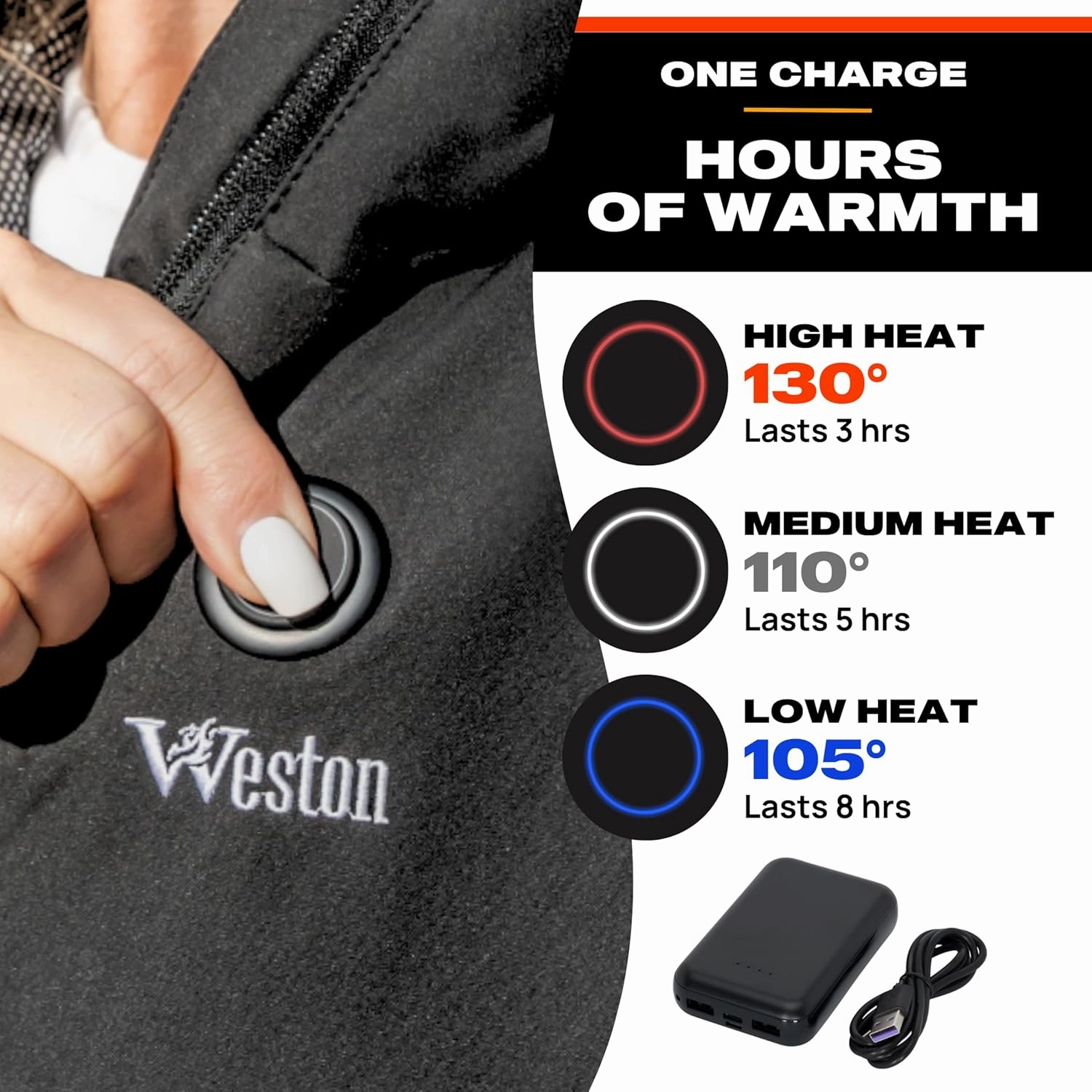 WESTON Women's Heated Coat, 4-Zone Electric Heated Jacket, 7.4V, 4800 mAH Rechargeable Battery, Adjustable Heat Levels