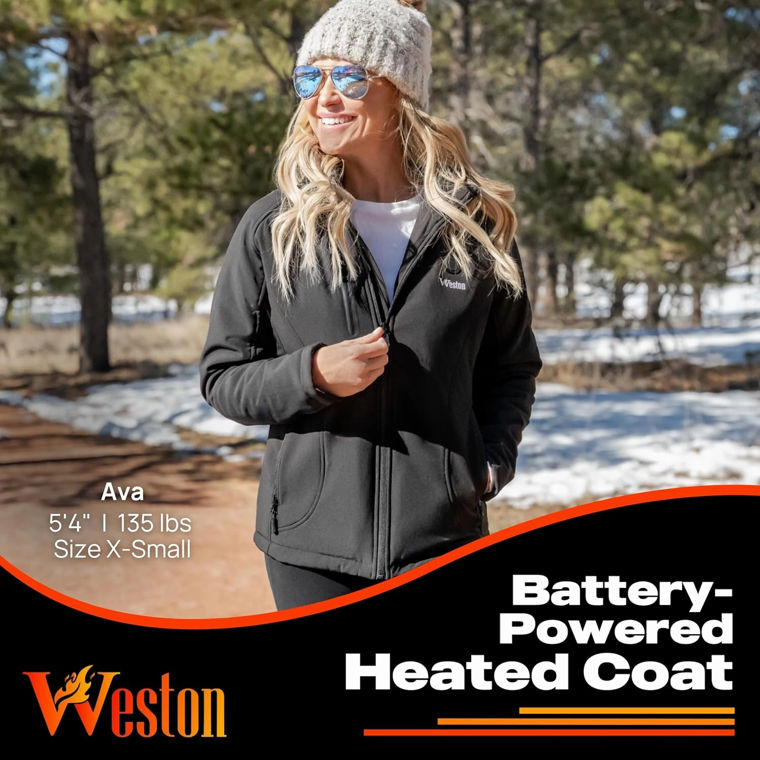 WESTON Women's Heated Coat, 4-Zone Electric Heated Jacket, 7.4V, 4800 mAH Rechargeable Battery, Adjustable Heat Levels