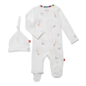 White Serene Safari Embroidered Footie