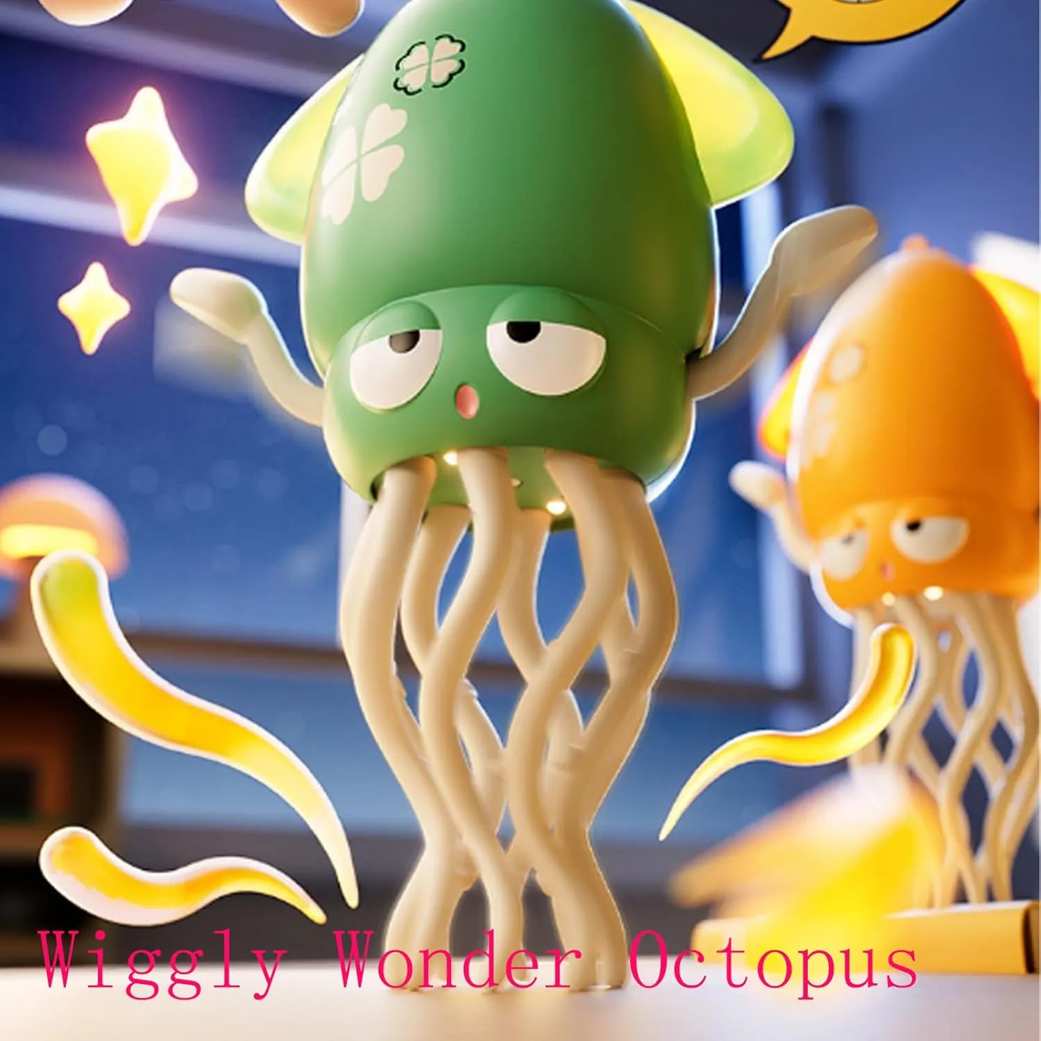 Wiggly Wonder Octopus, Dancing Squid Toy, Automatic Obstacle Avoidance Sensor Eight-Legged Crawling Toy, Smart-Tentacle Self-Navigating Robotic, USB Rechargeable with LED & Music (Yellow)