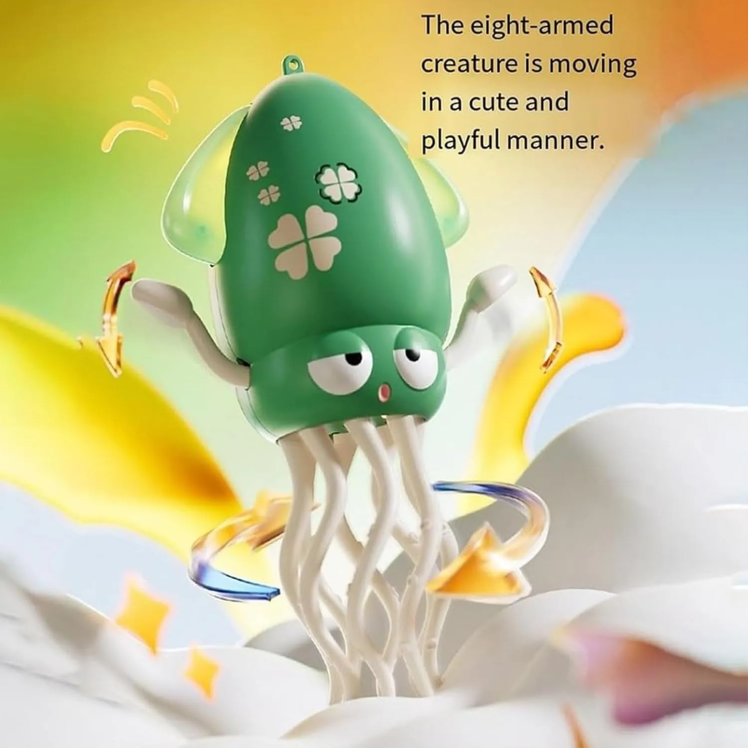 Wiggly Wonder Octopus, Dancing Squid Toy, Automatic Obstacle Avoidance Sensor Eight-Legged Crawling Toy, Smart-Tentacle Self-Navigating Robotic, USB Rechargeable with LED & Music (Yellow)