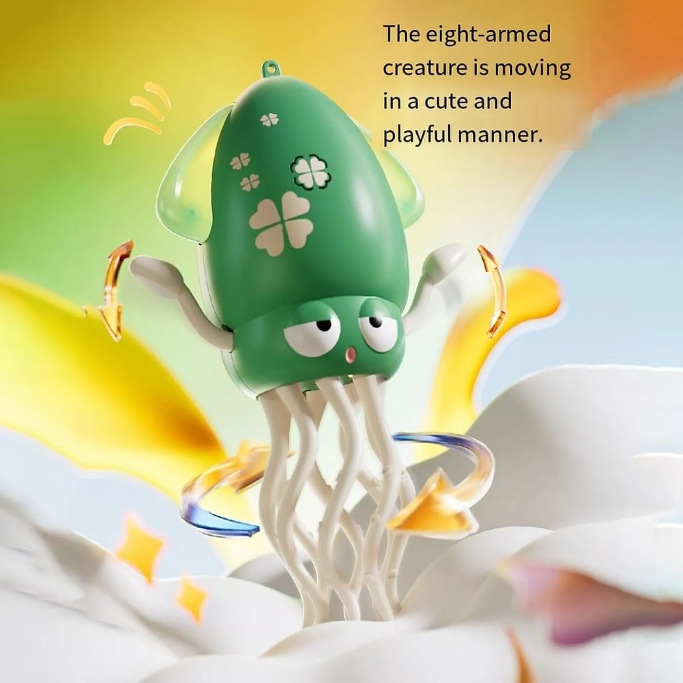 Wiggly Wonder Octopus，Electric Dancing Wiggly Wonder Octopus, Smart Tentacle Explorer, Squid with Auto Obstacle Avoidance, USB Rechargeable with LED Lights & Music (Yellow)