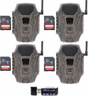Wildgame Innovations Terra Cell 16MP Cellular Trail Camera (4-Pack) Bundle with 32GB Memory Card (4-Pack) and High-Speed Card Reader (9 Items)