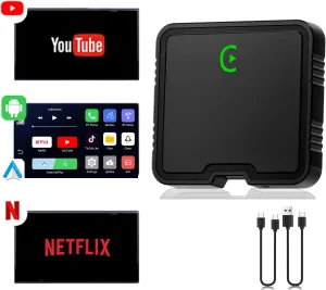 Wireless CarPlay Adapter, Car Play Adapater with Netflix/YouTube/TF Card Plug & Play Dongle Support, USB Dongle for Android Auto from 2015&iPhone iOS10 