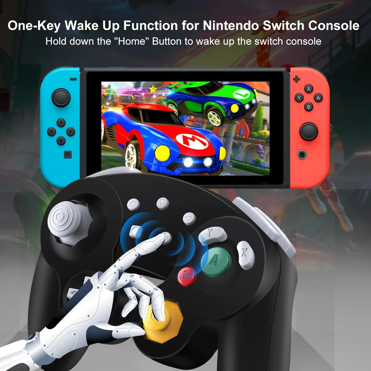 Wireless Gamecube Controller for Nintendo Switch,Wireless Switch Pro Controller for Nintendo Switch/PC/Steam,One-Button Wake Up,6-Axis Gyro Motion,Turbo & Auto Turbo(Black)