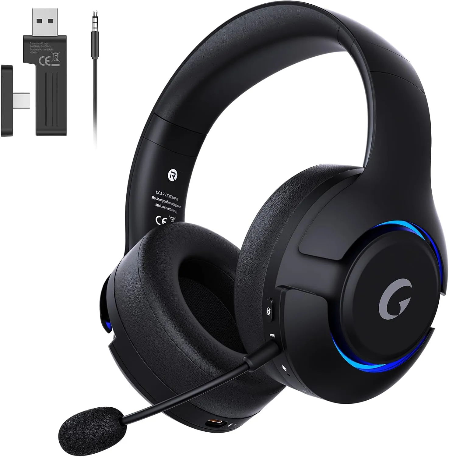 Wireless Gaming Headset for PS5, PS4, Elden Ring, PC, Mac, Switch, Bluetooth 5.3 Gaming Headphones with Noise Canceling Microphone, 45H Battery, RGB Light, Black