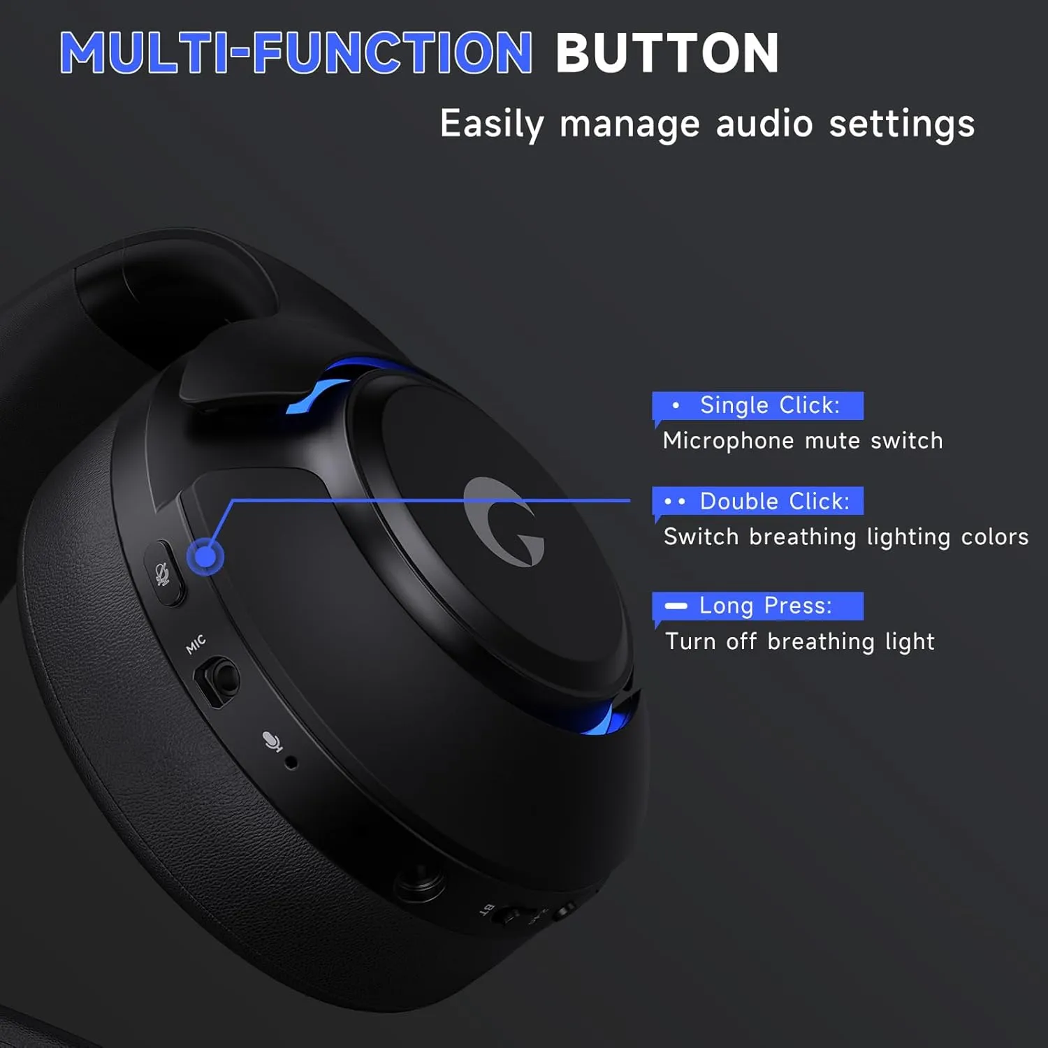 Wireless Gaming Headset for PS5, PS4, Elden Ring, PC, Mac, Switch, Bluetooth 5.3 Gaming Headphones with Noise Canceling Microphone, 45H Battery, RGB Light, Black