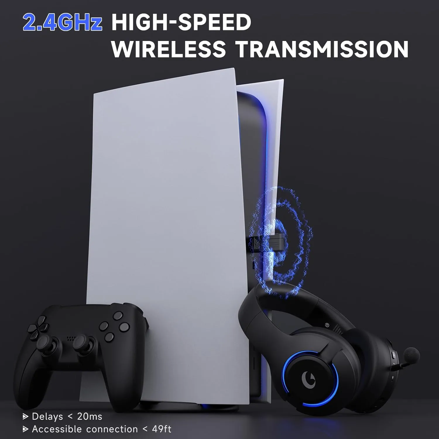 Wireless Gaming Headset for PS5, PS4, Elden Ring, PC, Mac, Switch, Bluetooth 5.3 Gaming Headphones with Noise Canceling Microphone, 45H Battery, RGB Light, Black