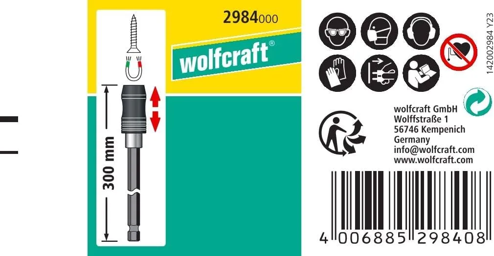 wolfcraft Bit Holder With Extra-Long Shank I 2984000 I For deep-lying screw connections in narrow work areas