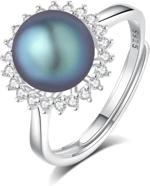 Womens Pearl Rings 925 Sterling Silver 18K Gold Plated Genuine Freshwater Pearl Ring Adjustable