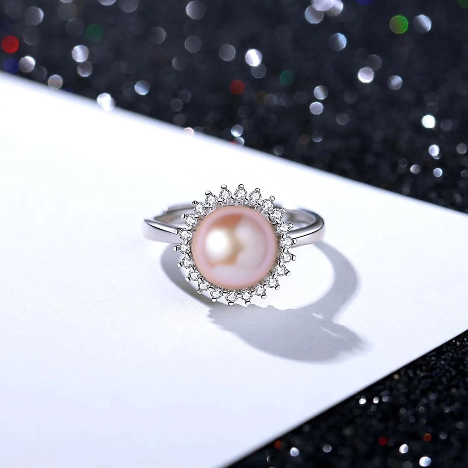 Womens Pearl Rings 925 Sterling Silver 18K Gold Plated Genuine Freshwater Pearl Ring Adjustable