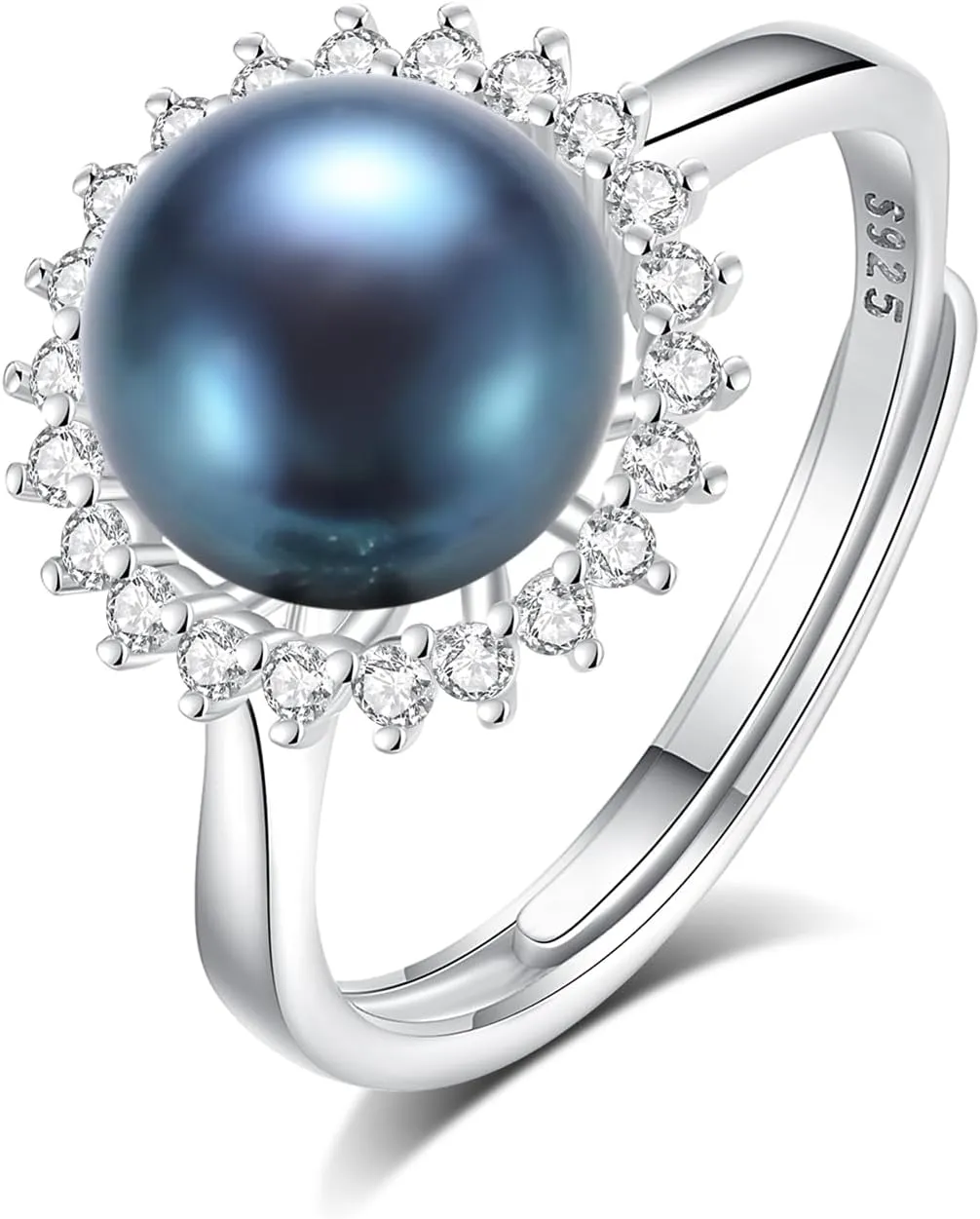 Womens Pearl Rings 925 Sterling Silver 18K Gold Plated Genuine Freshwater Pearl Ring Adjustable