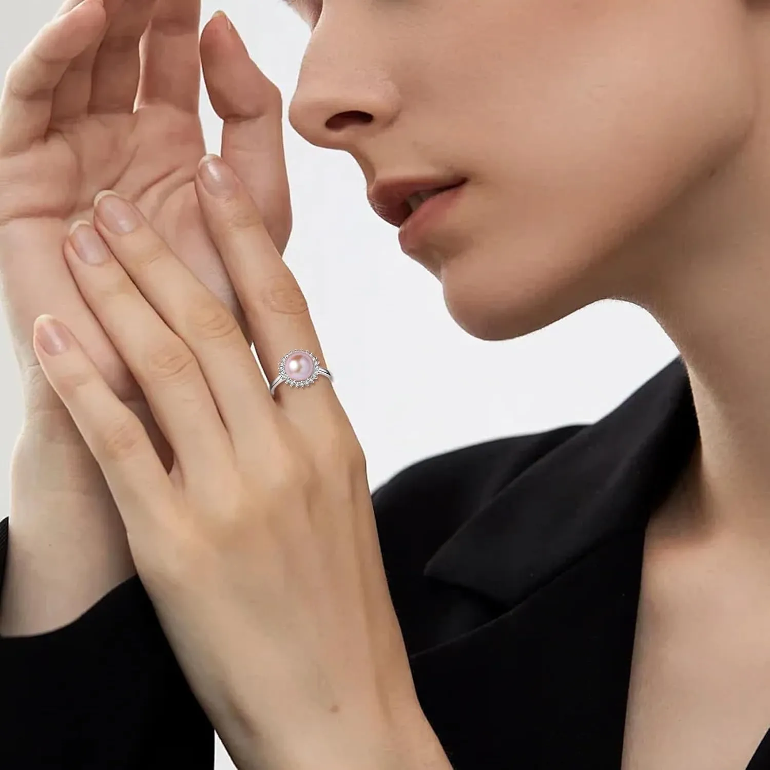 Womens Pearl Rings 925 Sterling Silver 18K Gold Plated Genuine Freshwater Pearl Ring Adjustable