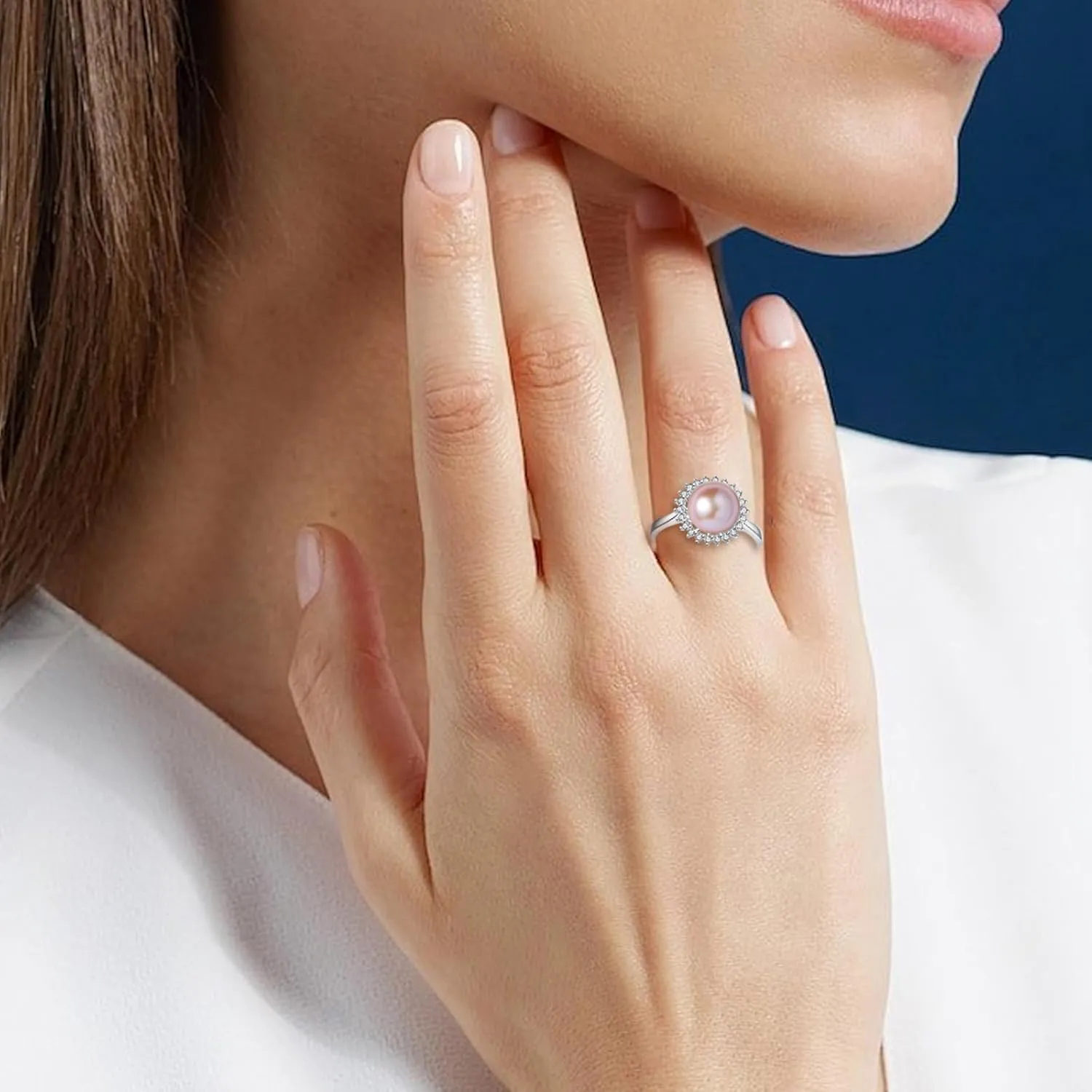 Womens Pearl Rings 925 Sterling Silver 18K Gold Plated Genuine Freshwater Pearl Ring Adjustable