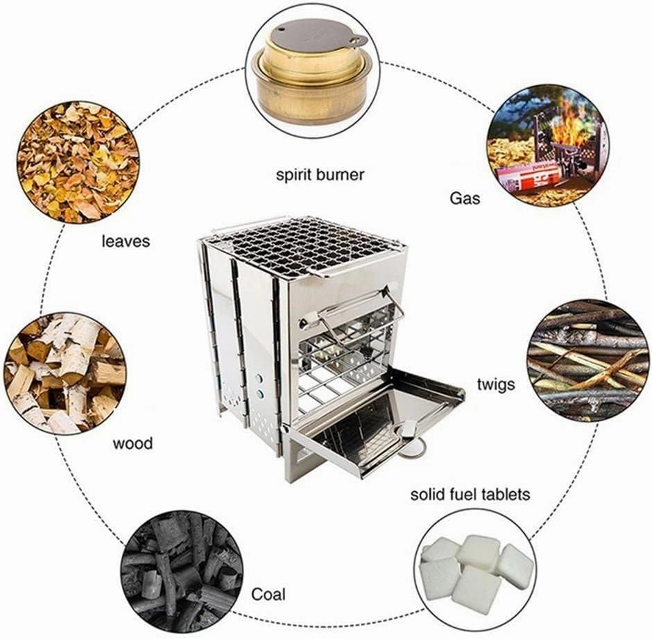 Wood Burning Stove Mini Bbq Grill with Carry Bag for Backpacking Hiking Camping Cooking Tools