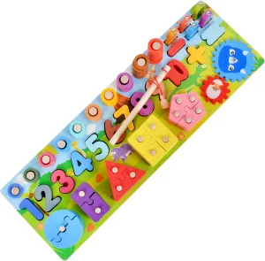 Wooden alphanumeric Shapes Jigsaw Ring Count Classification Toys Math Shapes Building Blocks Toddler Learning Playboard Math Fishing Educational Toys Montessori Educational (color4)