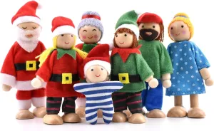 Wooden Doll House People of 7 Figures, Dolls Family Set for Girls Toddler Kids Dollhouse Christmas Decoration Accessories Toy