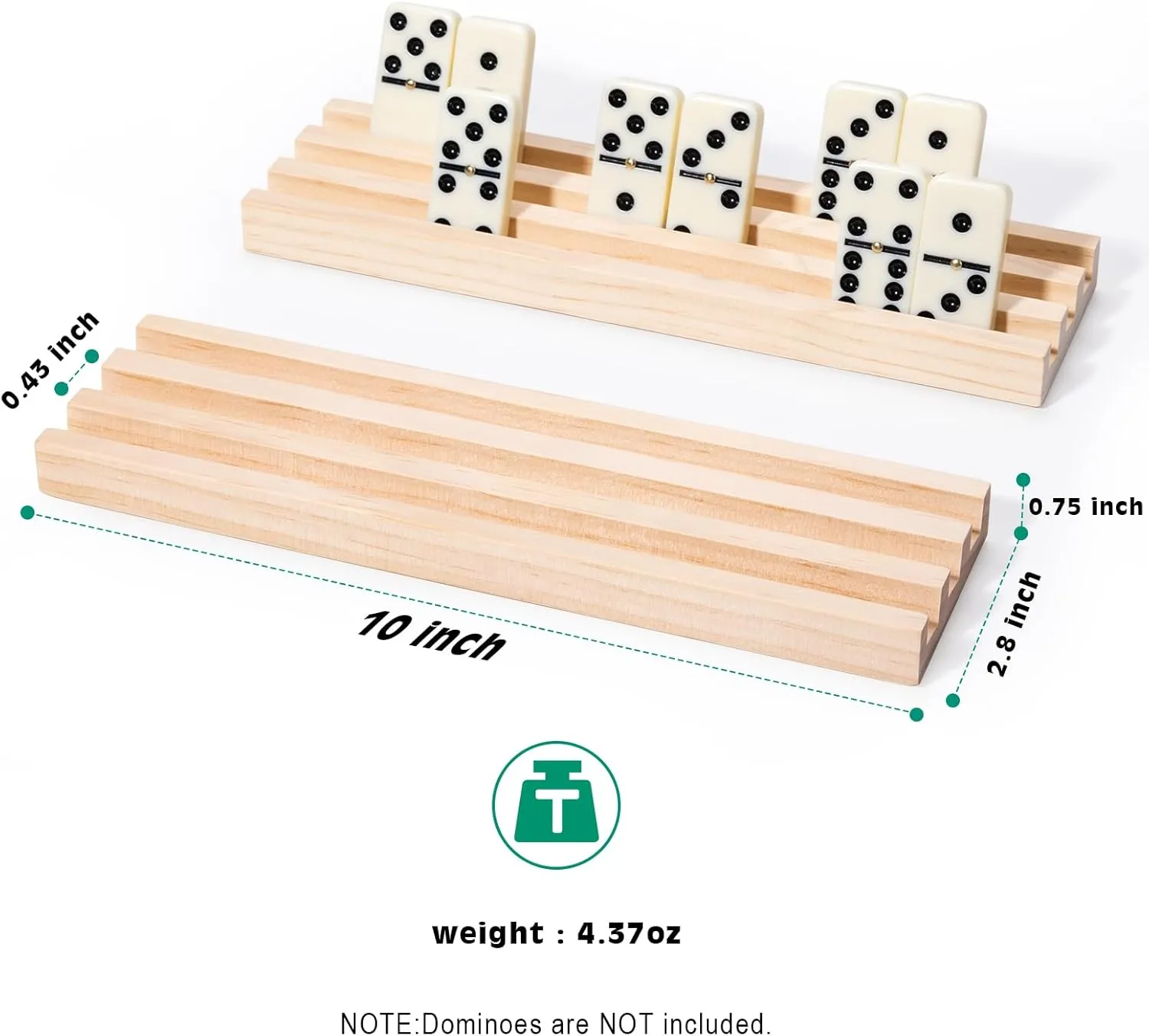 Wooden Domino Racks Set of 8 - Natural Wood Tray Organizer for Mexican Train, Chickenfoot, Classic Domino Games - Durable, Stackable (Dominoes Not Included)