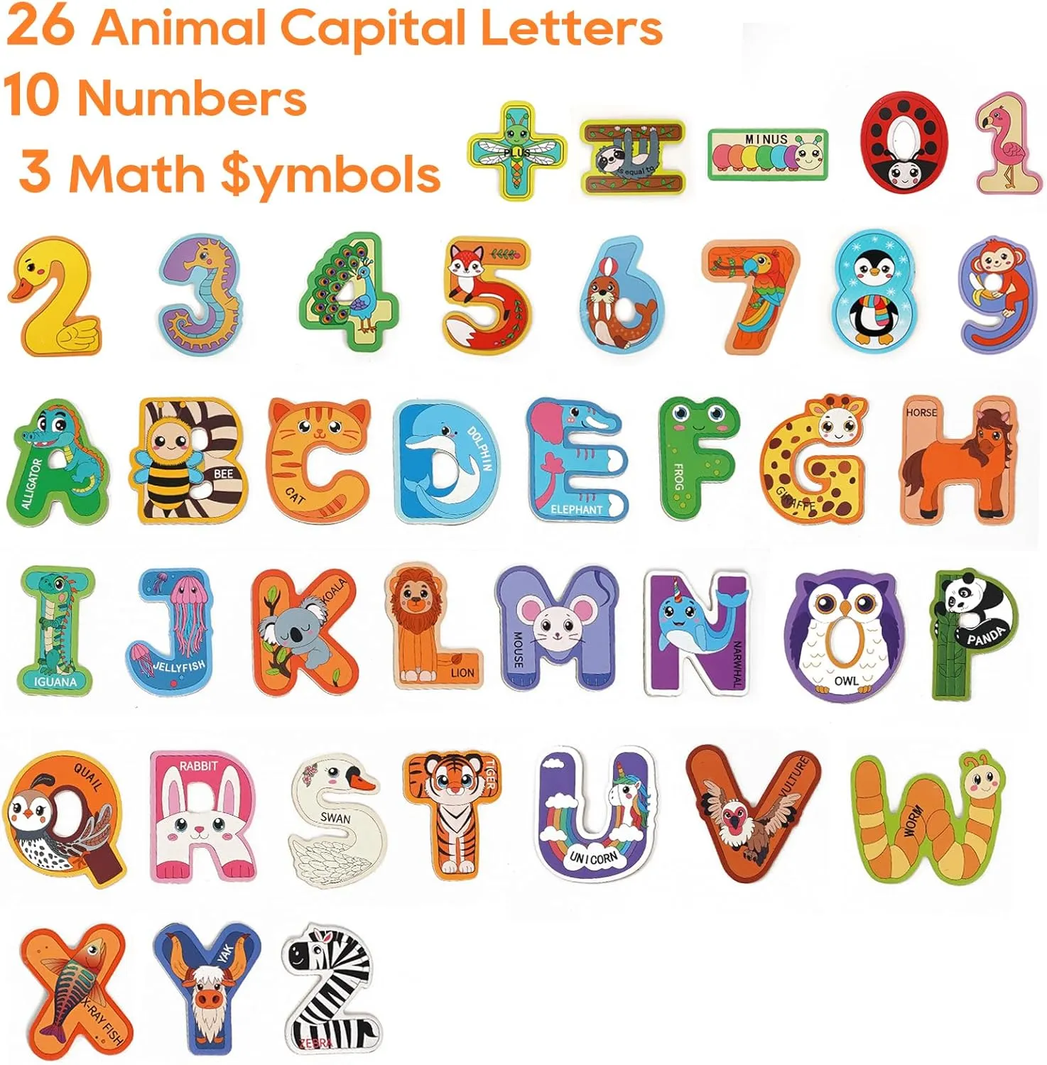 Wooden Magnetic Letters and Numbers for Kids - Fridge Alphabet Magnets ABC for Classroom Gift 39 Pieces Magnets Include 26 Colorful Alphabet Letters 10 Numbers 3 Symbols Preschool 3 4 5 Years Old