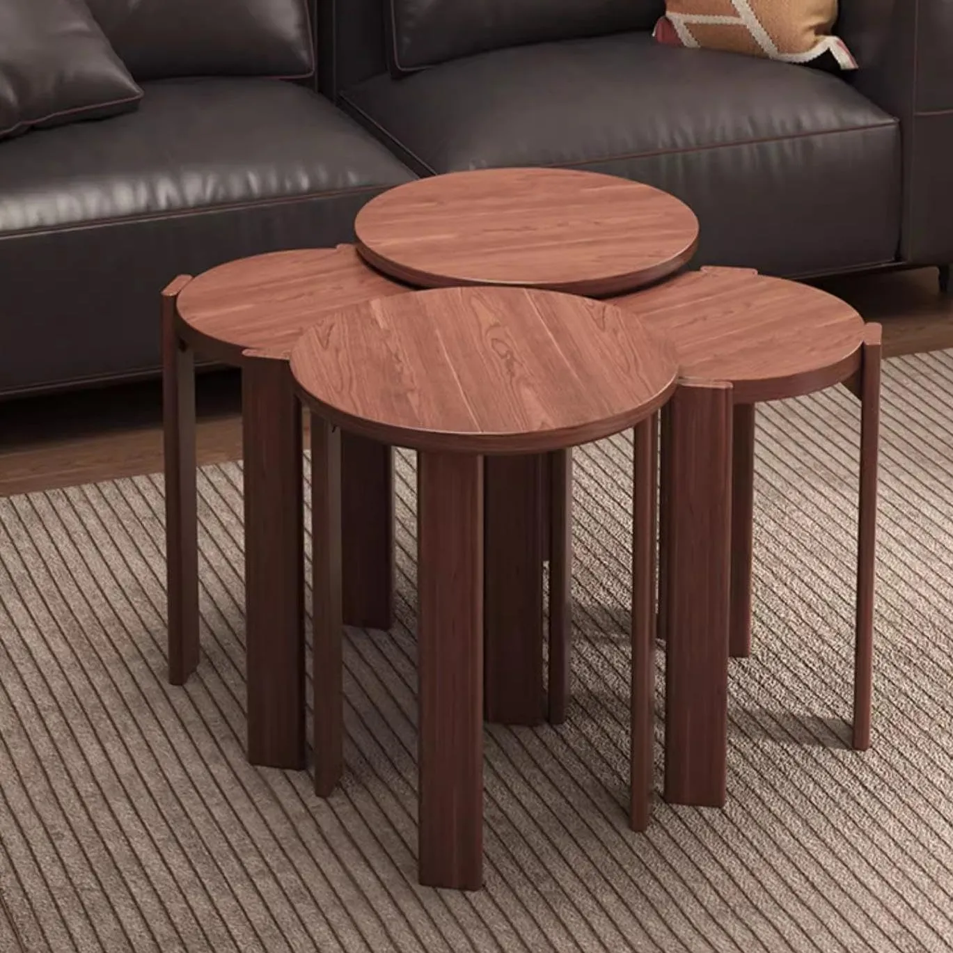 Wooden Stackable Stools Set of 4, 4-in-1 Stacking Stools with footrests, Multifunctional Seats for Home Kitchen Bedroom Diningroom Bar, No Assembly, Hold 220lbs (Walnut Color, 14.2x14.2x18.5in)