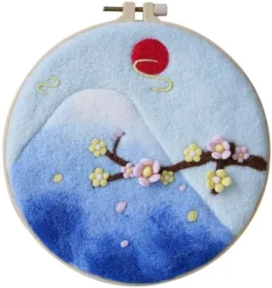 Wool Needle Felt Poke Starter Set for Beginners Starter with Wool Bag, Felt Needle, Frame Hoop, Foam Pad, Felt Cloth and Instructions 20x20cm(Sakura Mount Fuji)