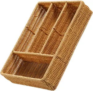 Woven Kitchen Utensil Organizer with Compartments Space Saving Storage Basket for Keys Remote Controls Cooking Tools Lightweight Design for Home Office