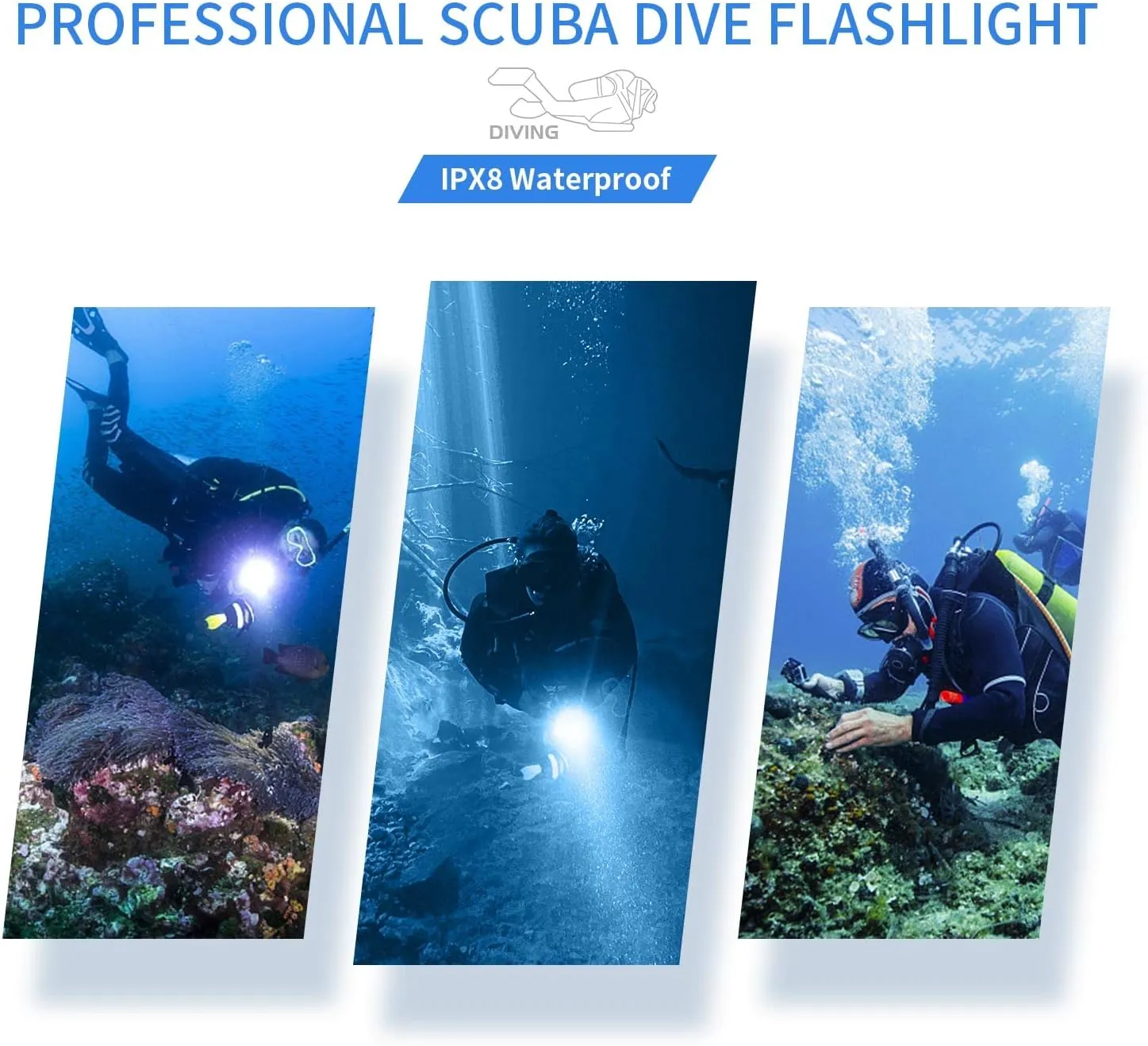 Wurkkos Diving Flashlight DL06 Max 15000 Lumen Scuba Dive Light, 100°Beam Angle Diving Light with 6 LED, IPX8 Waterproof Dive Torch 100m Underwater Flashlight Neutral White(5000K)