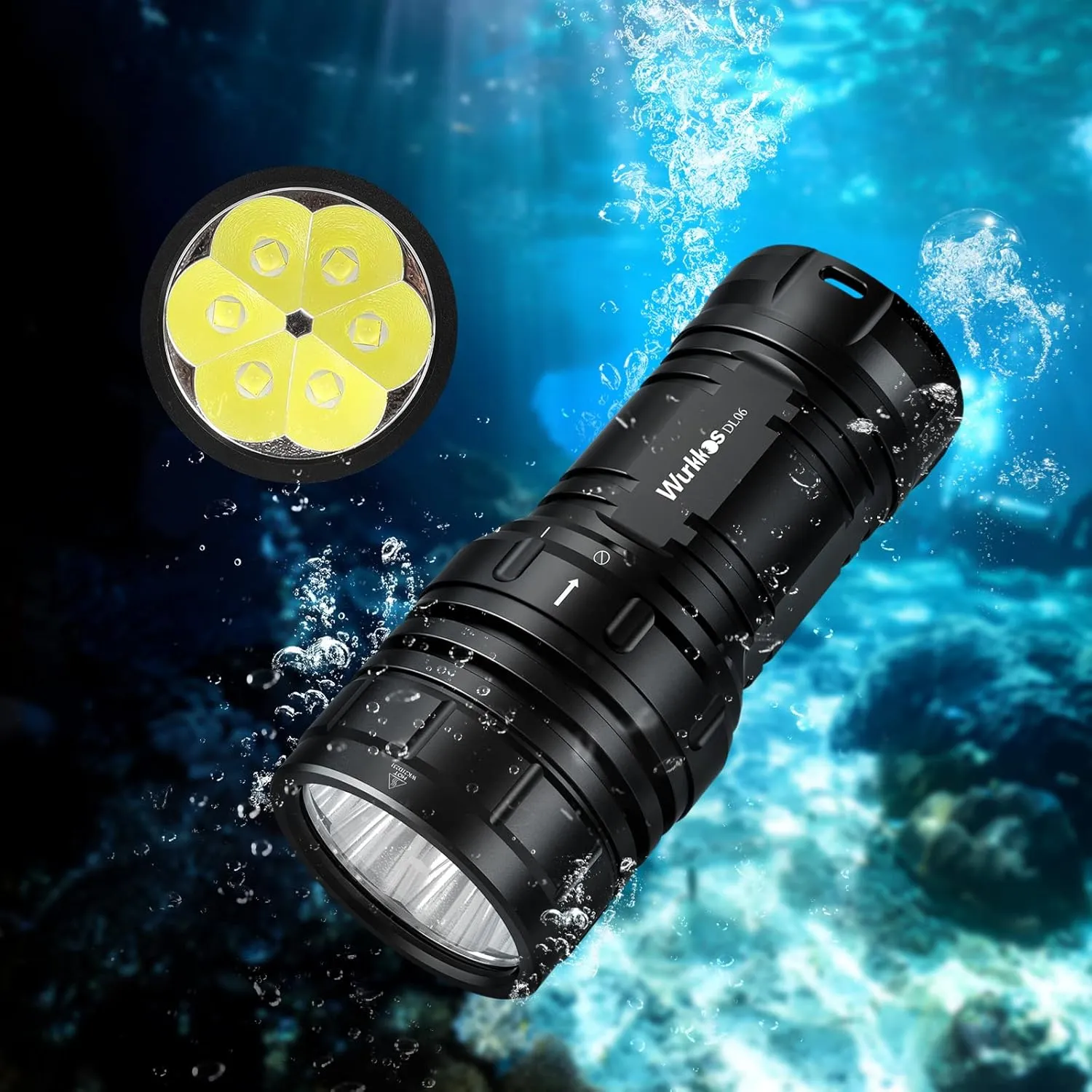 Wurkkos Diving Flashlight DL06 Max 15000 Lumen Scuba Dive Light, 100°Beam Angle Diving Light with 6 LED, IPX8 Waterproof Dive Torch 100m Underwater Flashlight Neutral White(5000K)