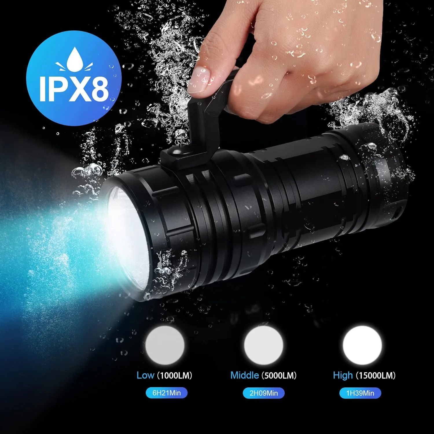 Wurkkos Diving Flashlight DL06 Max 15000 Lumen Scuba Dive Light, 100°Beam Angle Diving Light with 6 LED, IPX8 Waterproof Dive Torch 100m Underwater Flashlight Neutral White(5000K)