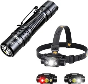 Wurkkos TD02 Led Tactical Flashlight with Tail Switch, Pocket Flashlights Rechargeable, HD50 4000 Lumens Headlamp, LED Headlamp with Magnetic Tailcap, Rechargeable Headlamps for Adults, Night Fishing