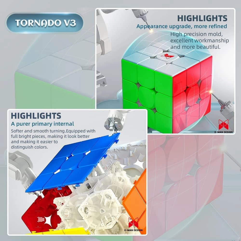 X Man Tornado V3 M ，Magnetic Speed Cube 3x3 (Stickerless)， Magic Cube 3X3X3 with Magnet Adjustable System，Puzzle Cube Toy Gift for Kids, Adults, Enthusiasts, Easter Basket Stuffers.(Standard Edition)
