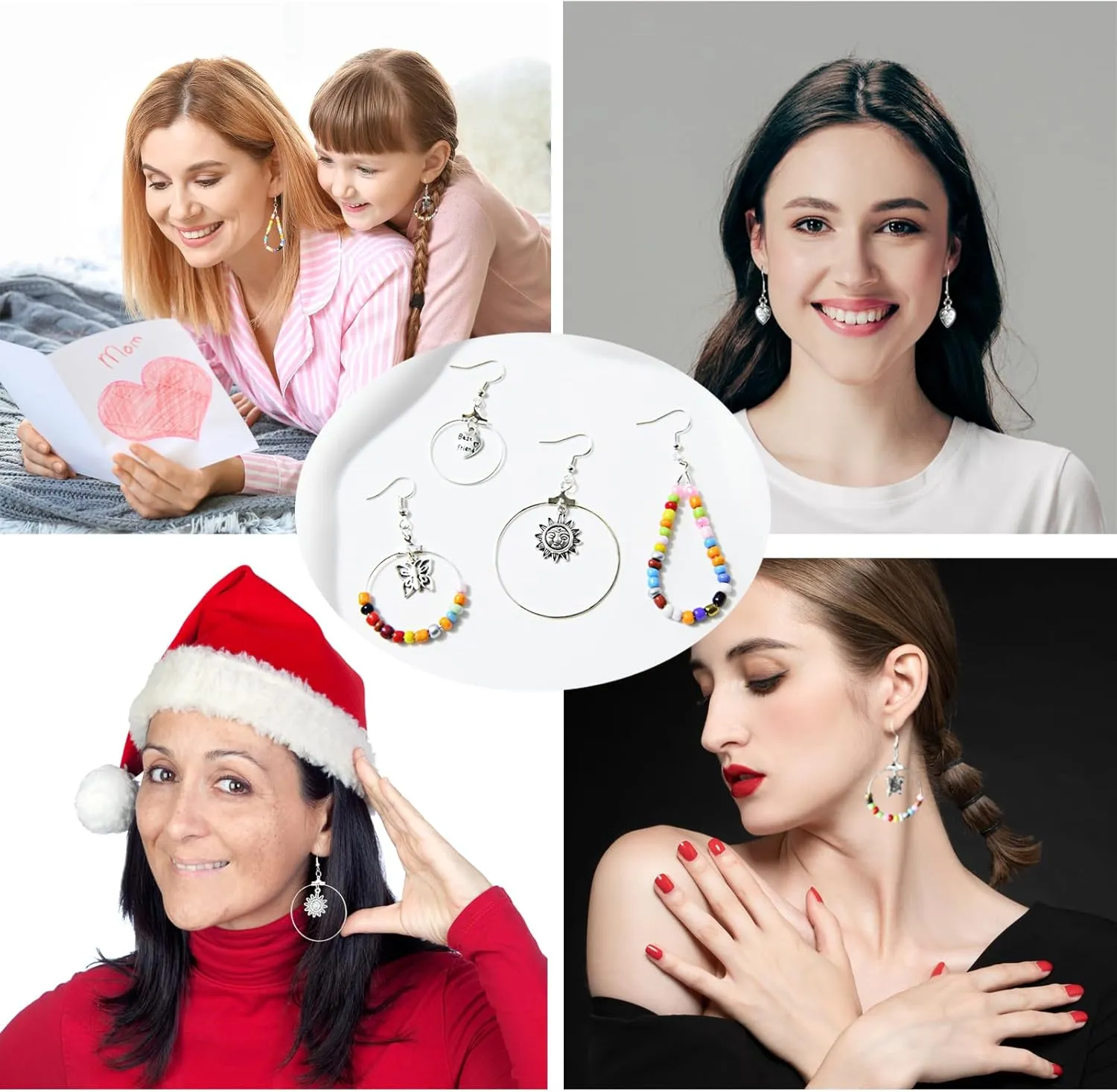 XKCWXY 755Pcs Beading Hoop Earrings Kit, with Hoops, Hooks, Backs, Jump Rings, Silver Charms, Pony Beads