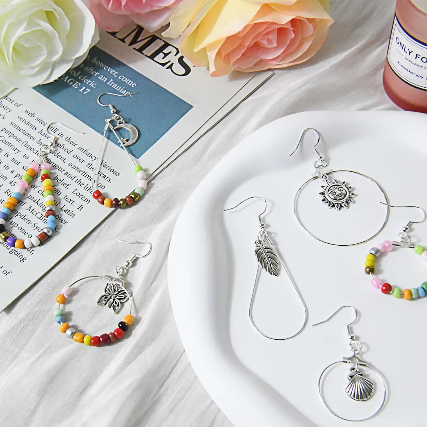 XKCWXY 755Pcs Beading Hoop Earrings Kit, with Hoops, Hooks, Backs, Jump Rings, Silver Charms, Pony Beads