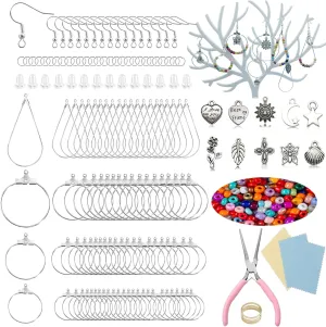 XKCWXY 755Pcs Beading Hoop Earrings Kit, with Hoops, Hooks, Backs, Jump Rings, Silver Charms, Pony Beads