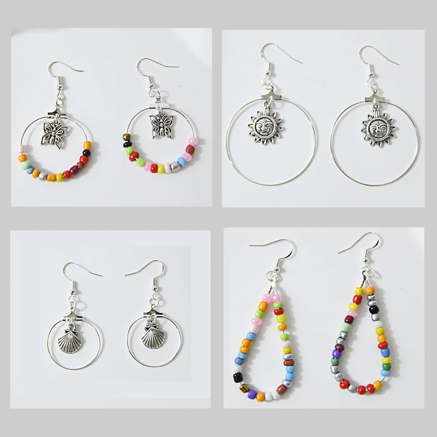 XKCWXY 755Pcs Beading Hoop Earrings Kit, with Hoops, Hooks, Backs, Jump Rings, Silver Charms, Pony Beads