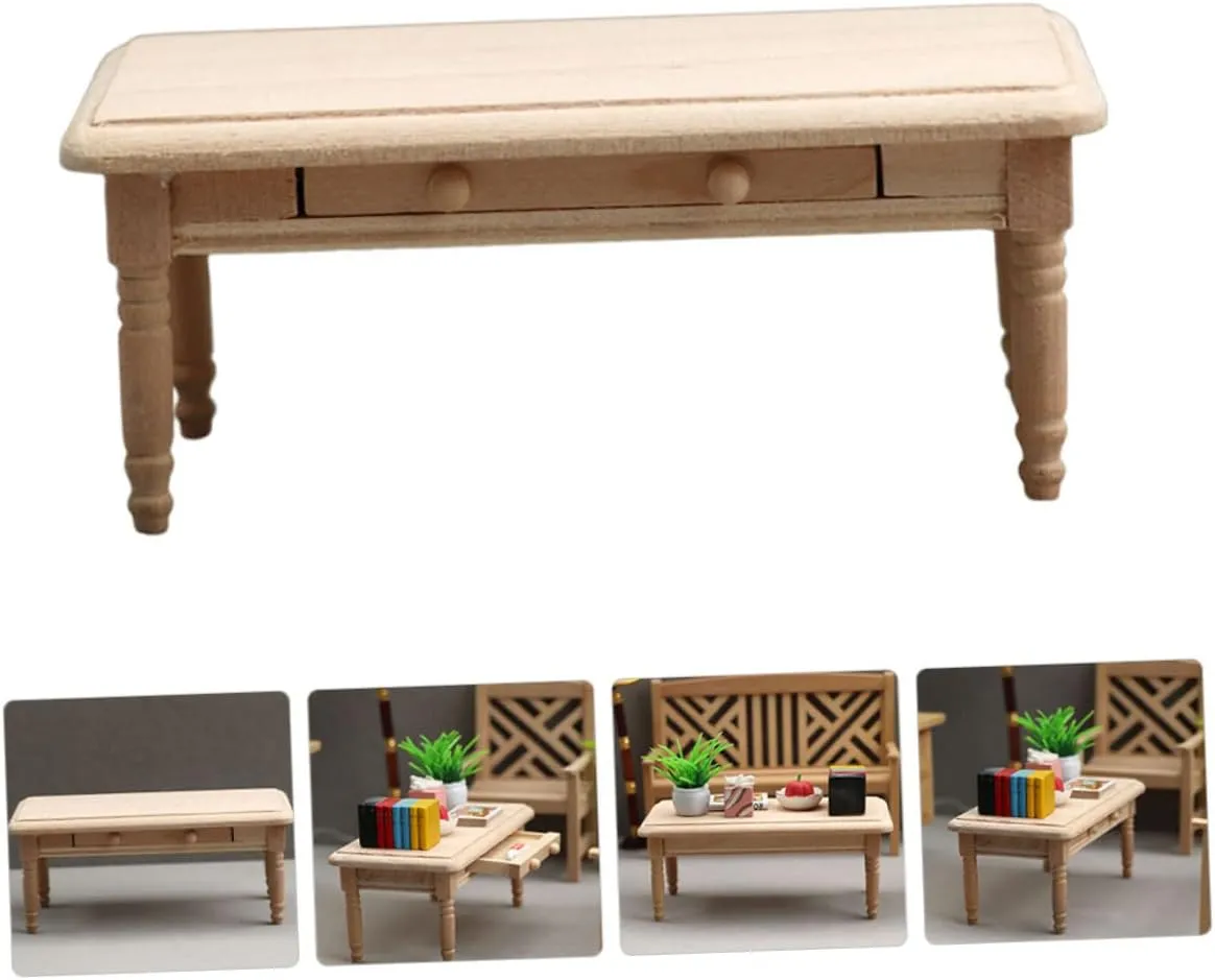 Yardwe Scale Wooden Tea Table Model for Dollhouse Unpatterned Miniature Furniture for Collectors and Playroom Decor Unique Design